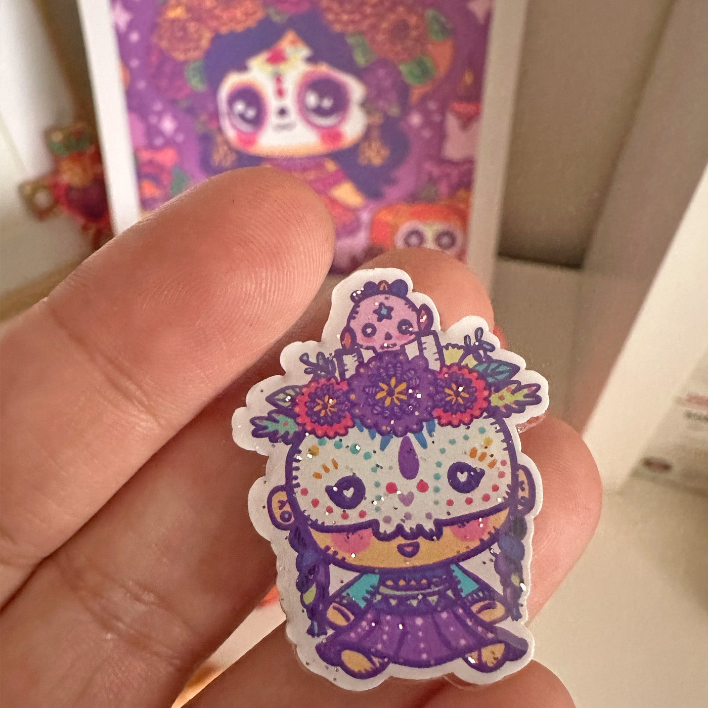 Pin Acrílico Glitter Día de Muertos
