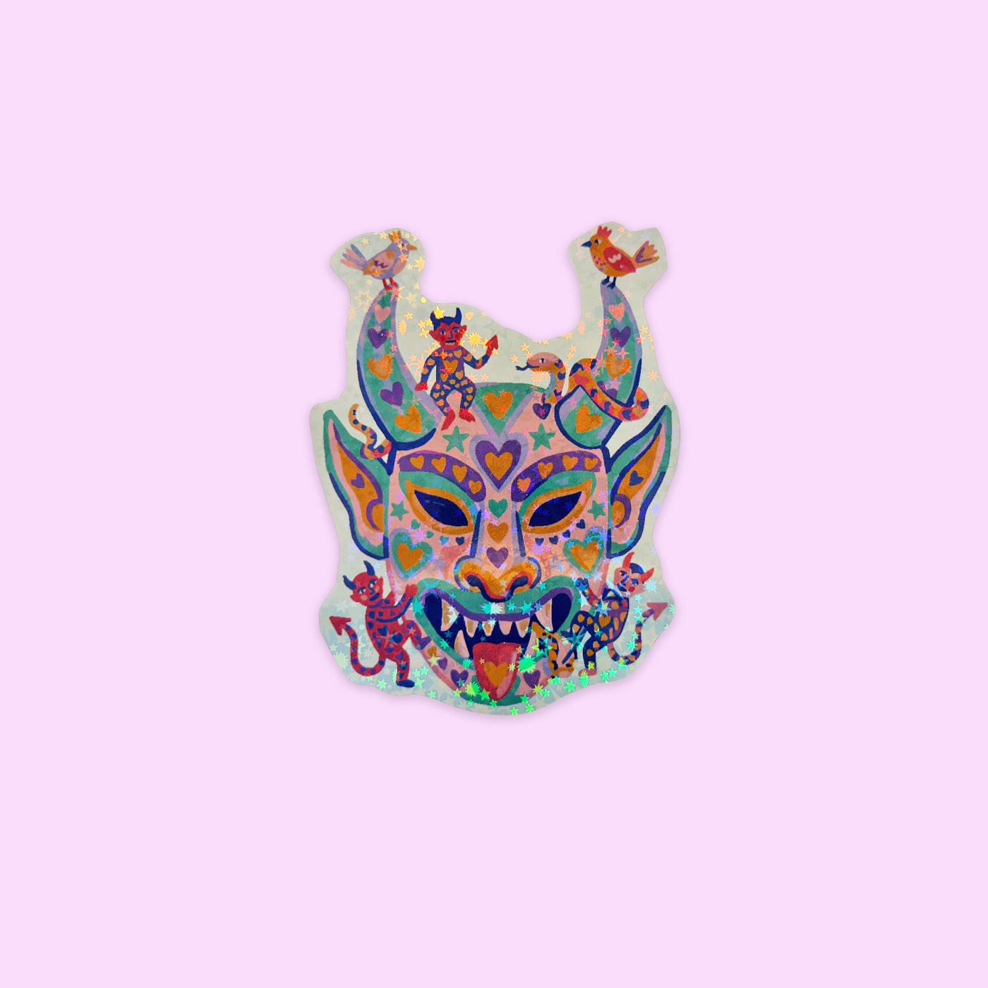 Sticker Holográfico Máscara Diablitos