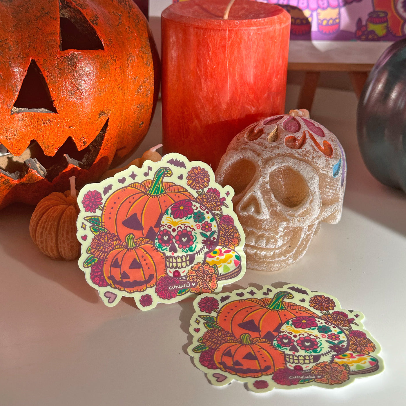 Sticker Brilla Oscuridad Calavera Halloween