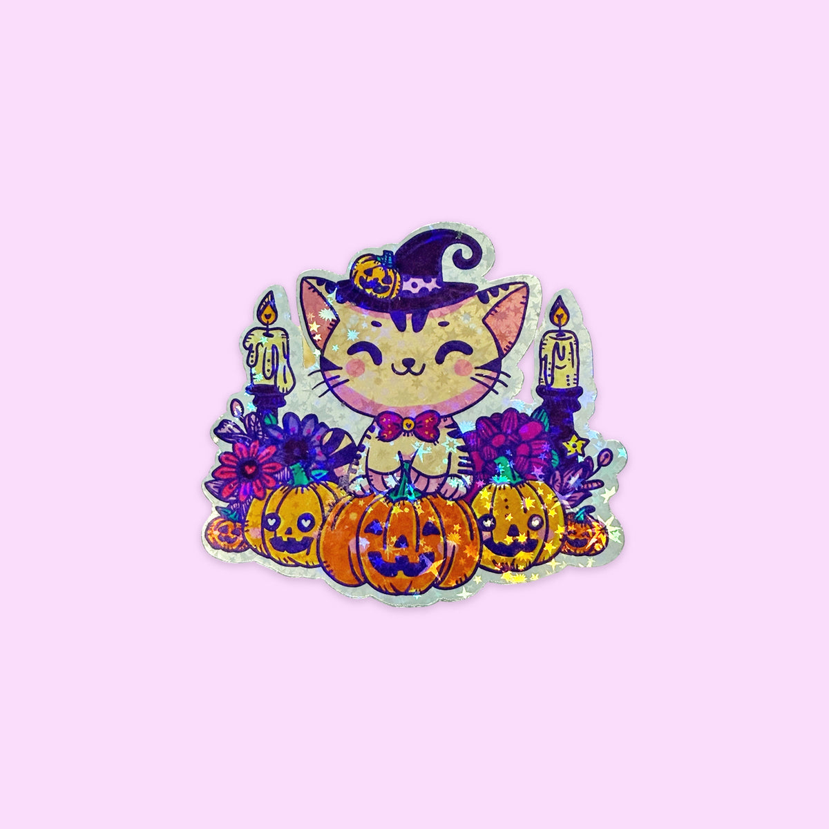 Sticker Holográfico Gatito Halloween 2025