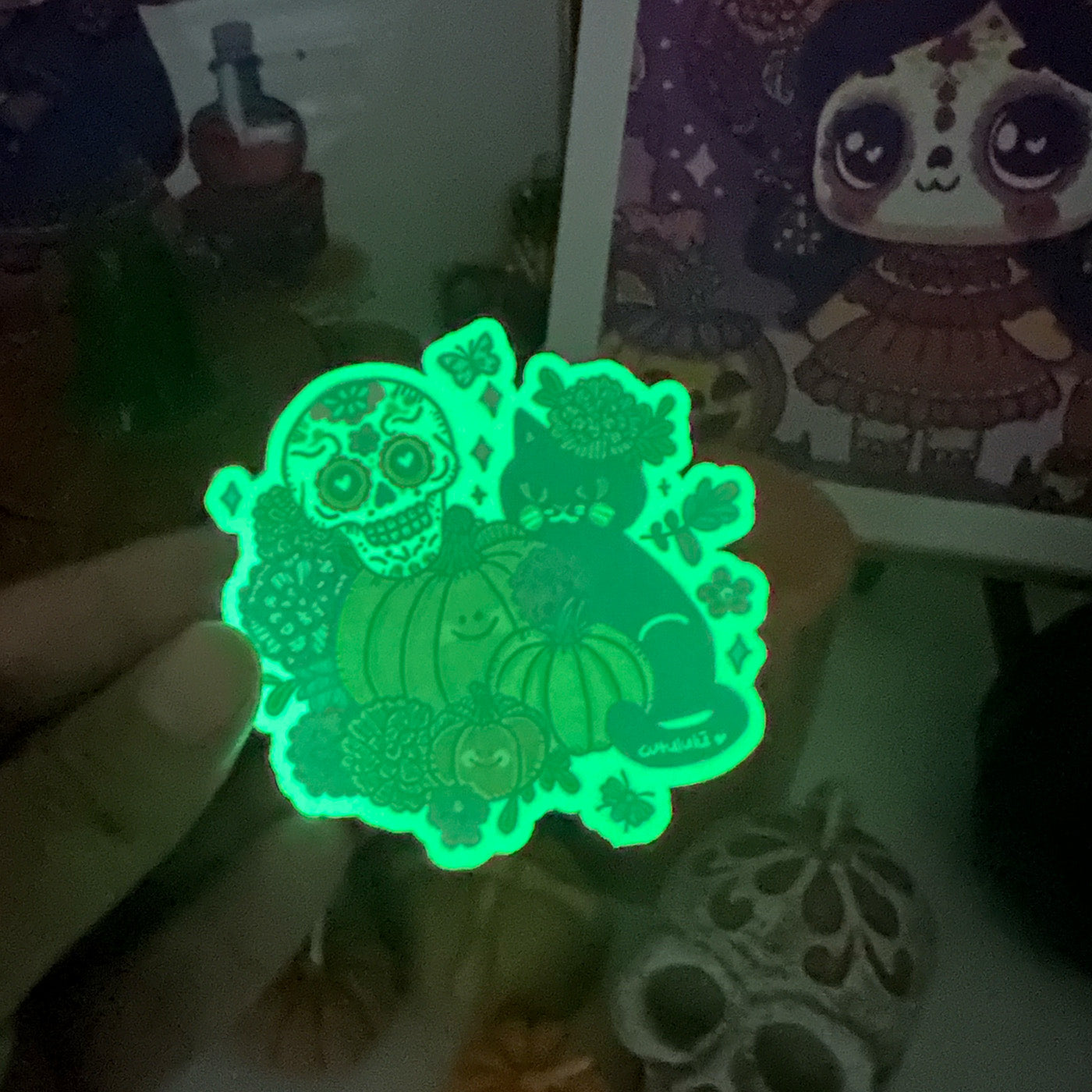 Sticker Brilla Oscuridad Gatito Halloween