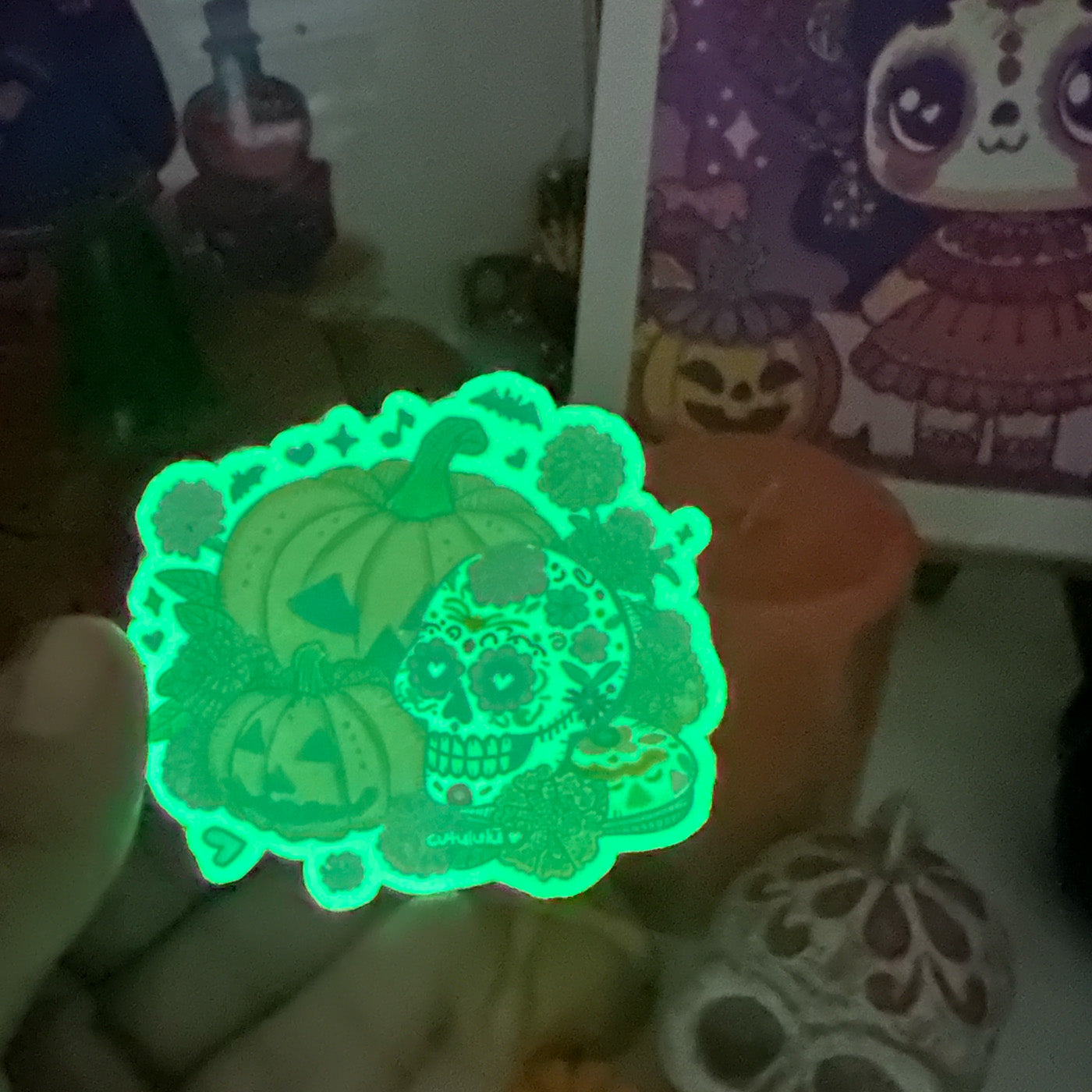 Sticker Brilla Oscuridad Calavera Halloween