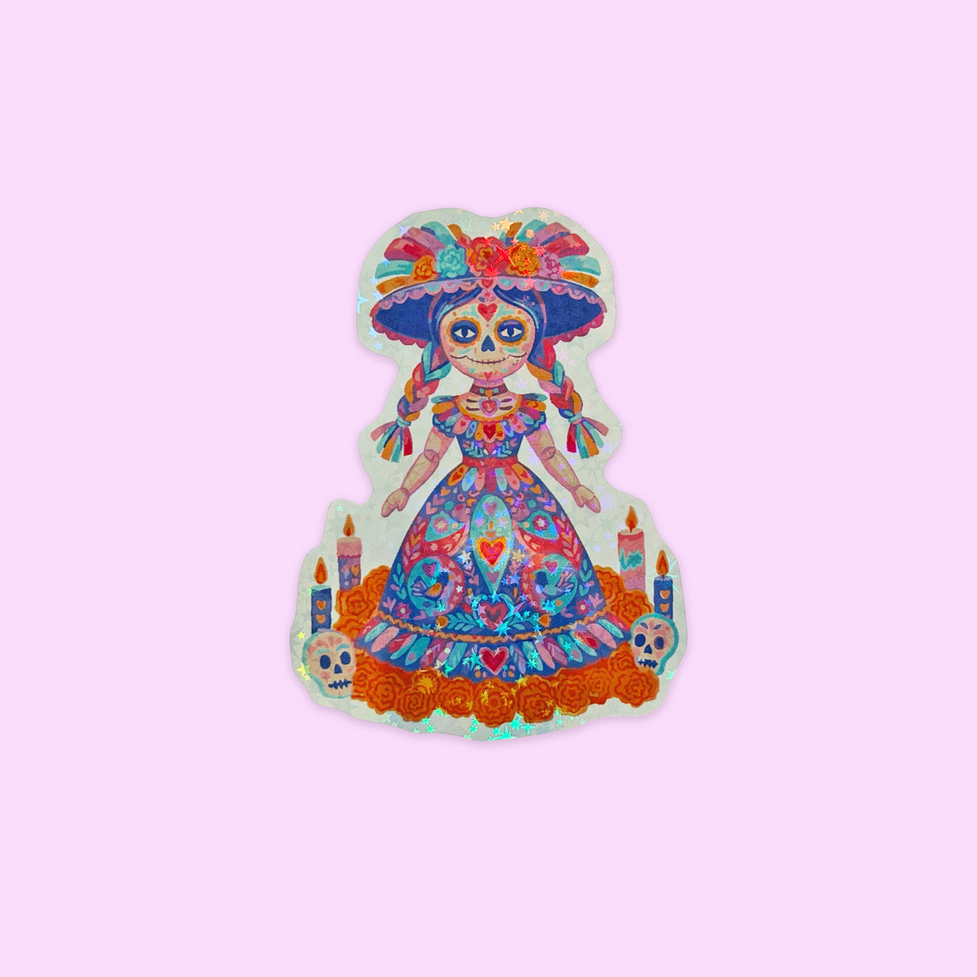 Sticker Holográfico Niña Catrina