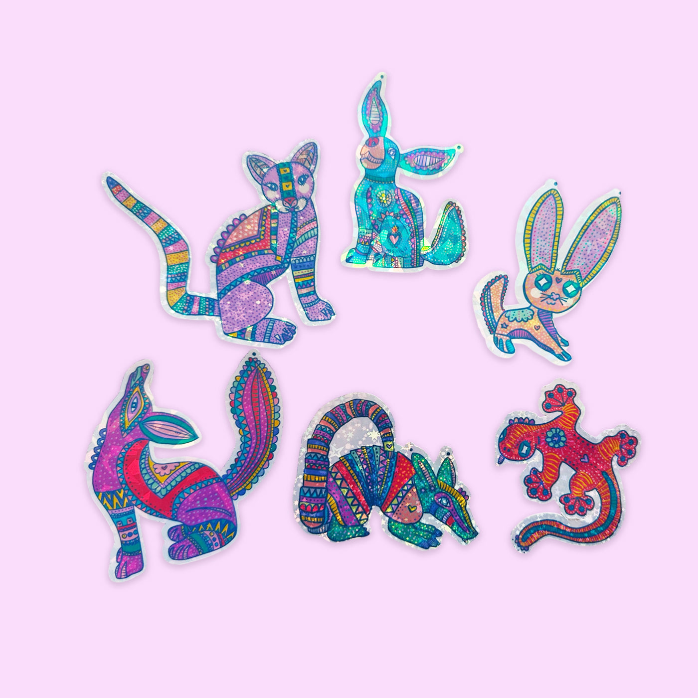 Kit de 6 Stickers Holográficos Alebrijes