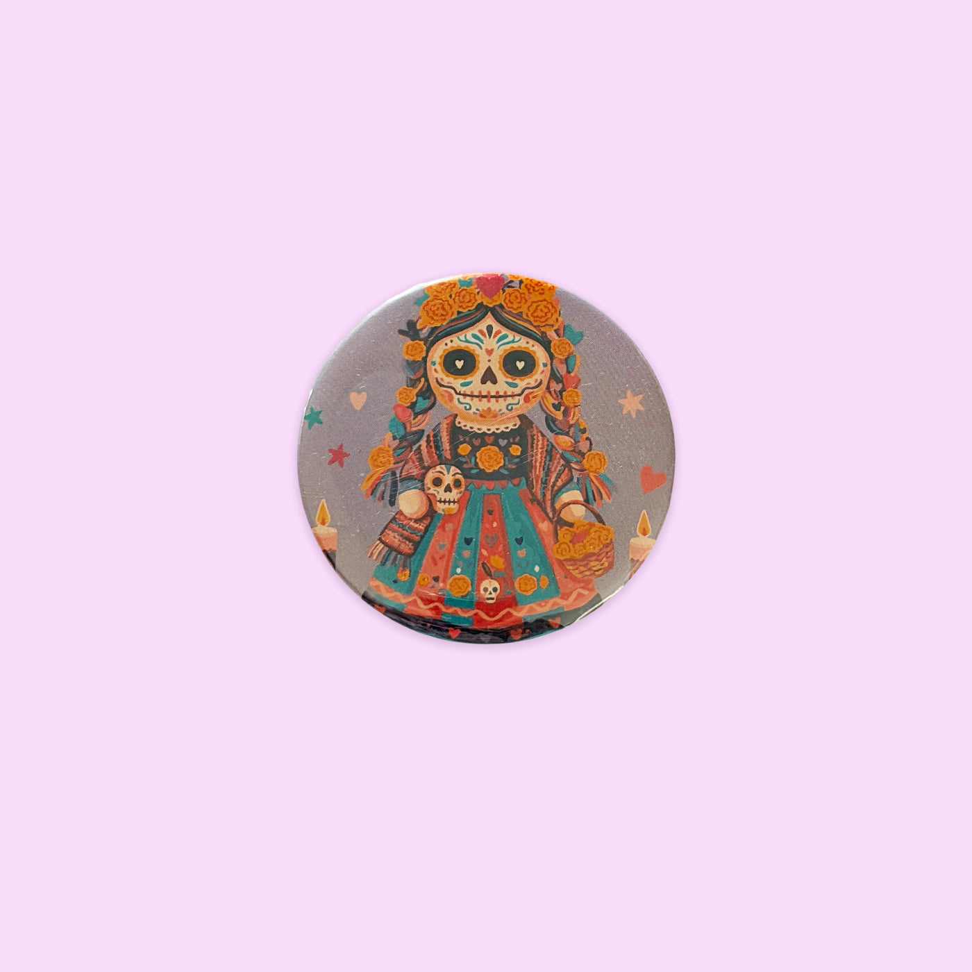 Imán botón Día de Muertos Lele