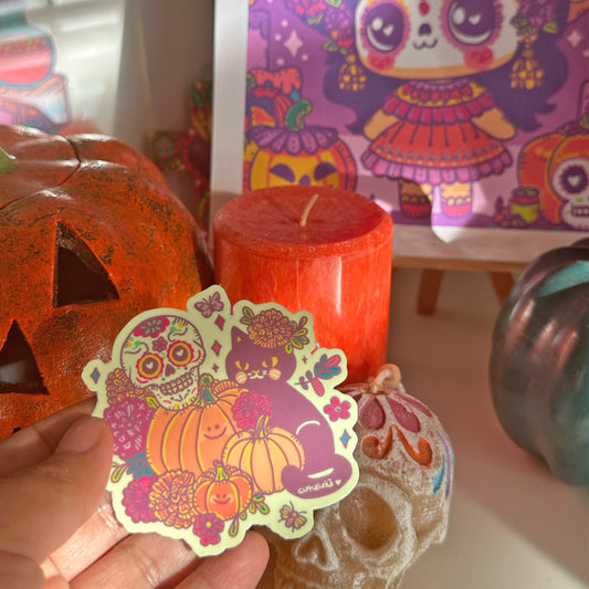 Sticker Brilla Oscuridad Gatito Halloween
