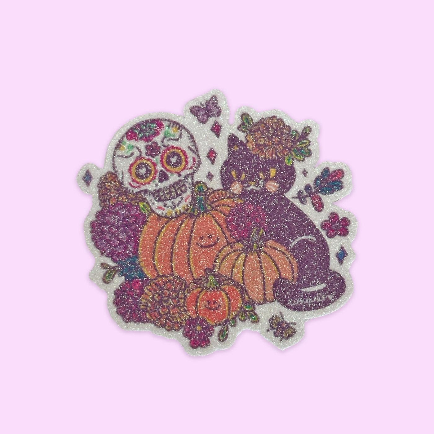 Sticker Glitter Gatito Halloween