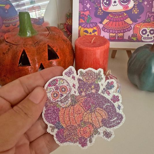 Sticker Glitter Gatito Halloween