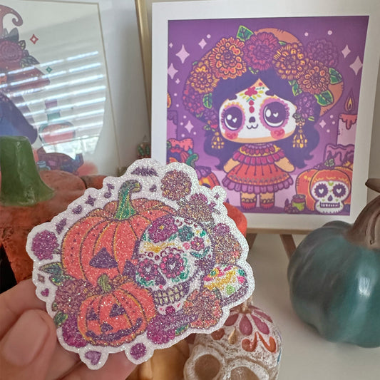 Sticker Glitter Calavera Halloween