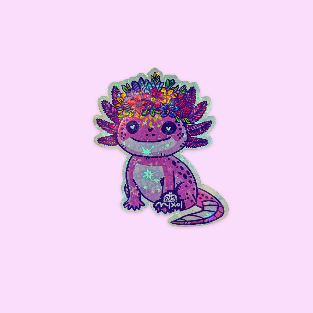Sticker Holográfico Ajolote Día de Muertos