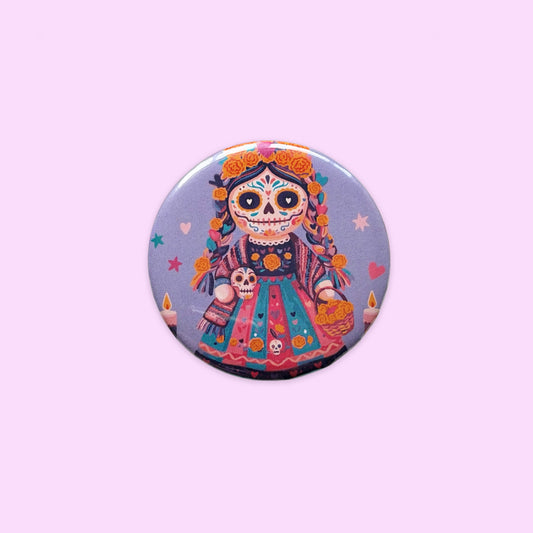 Imán botón Día de Muertos Lele