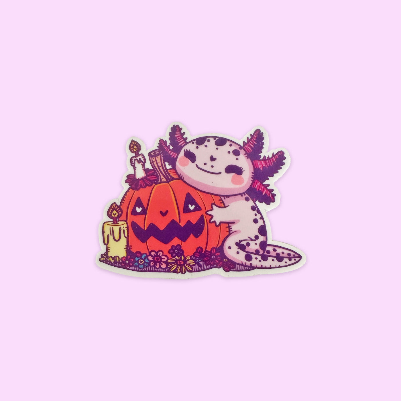 Sticker Brilla Oscuridad Ajolote Abrazando Halloween