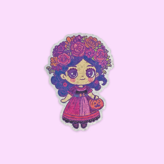 Sticker Holográfico Niña Halloween